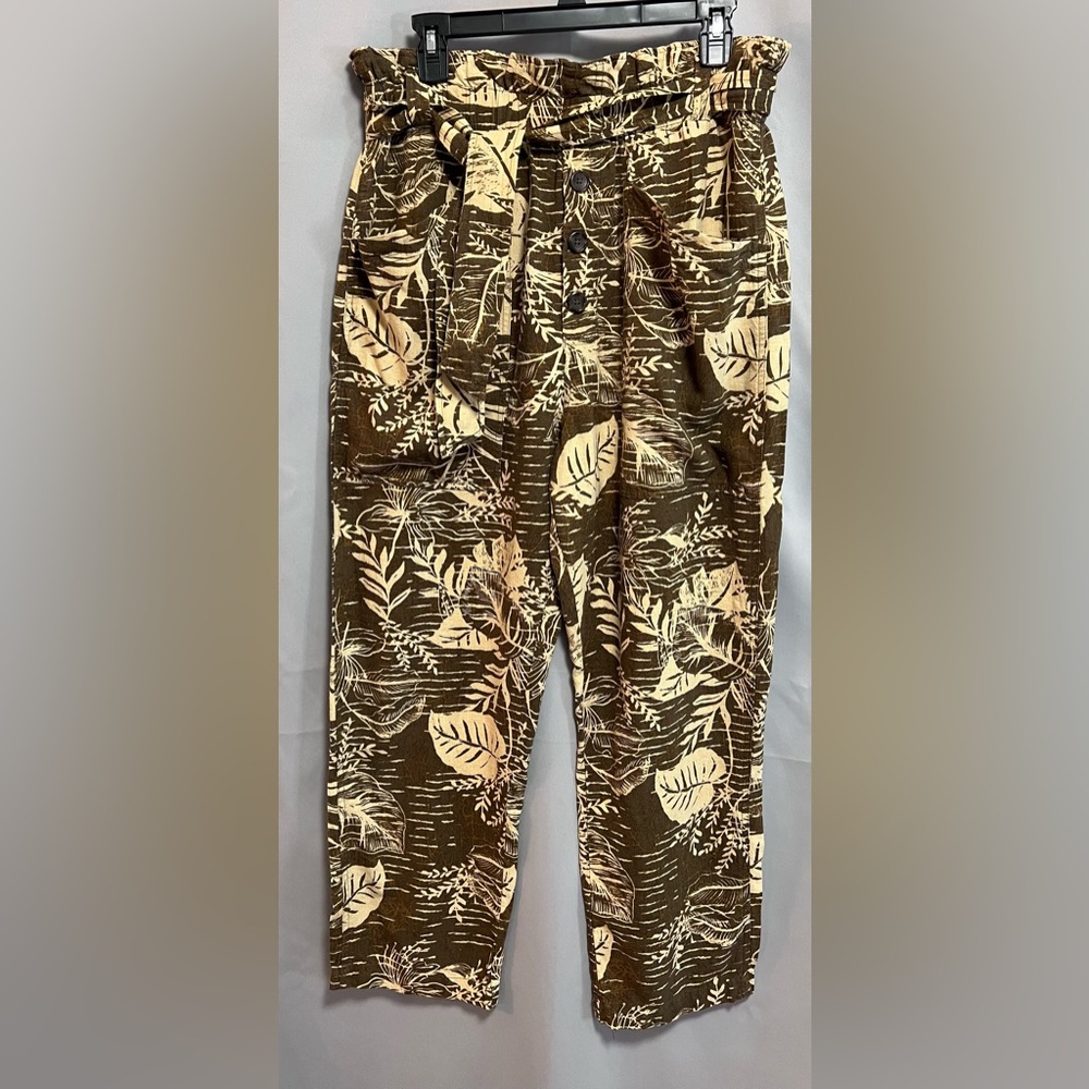 Urban Outfitters Pants Linen Blend Elastic Tie Waist Brown Tropical Womens Large